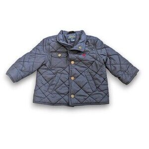 Polo Ralph Lauren Navy Blue Quilted Puffer Jacket Corduroy Trim Baby Boy 18m